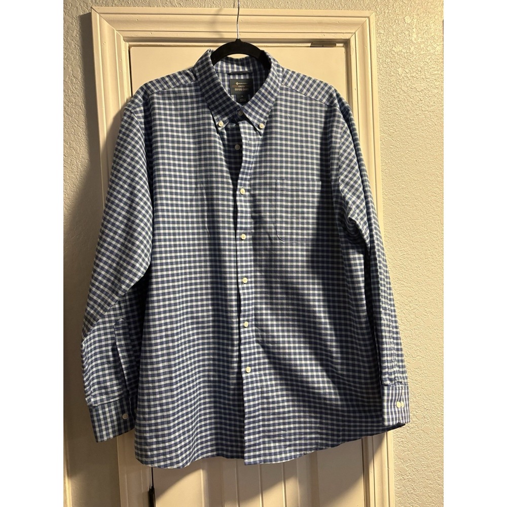 Member's Mark Oxford Shirt Mens XL Green Gingham Plaid Stretch Long Sleeve